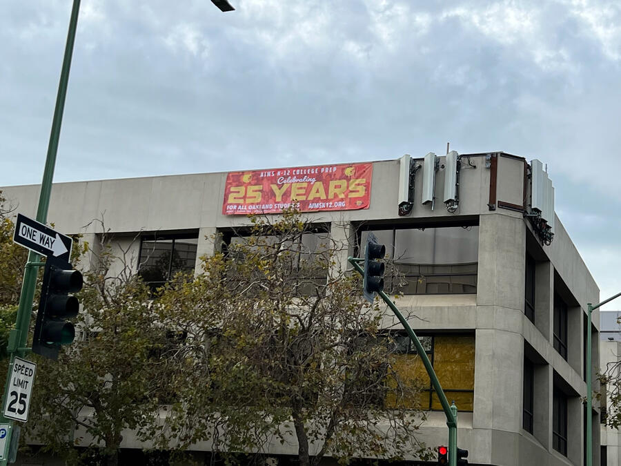 Facing the busy 12th Street, in Oakland